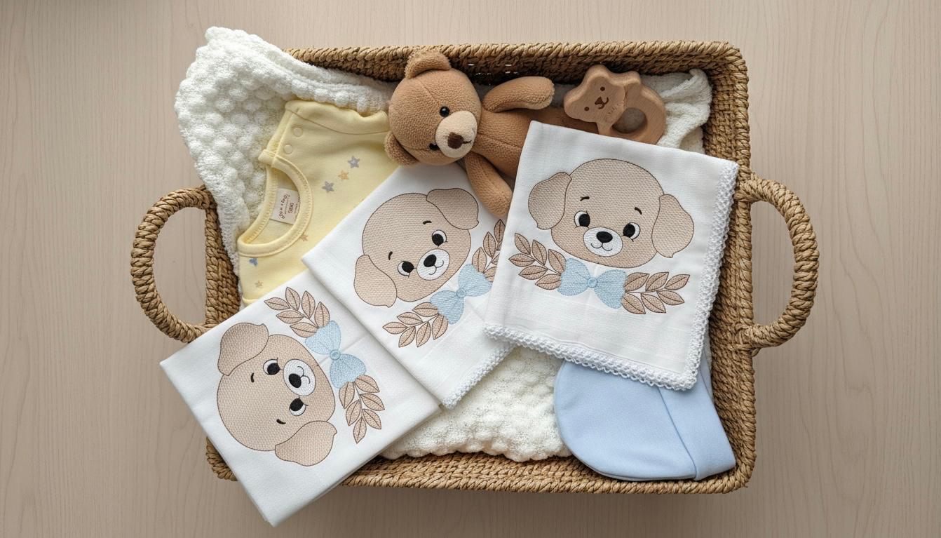 Baby cloths embroidered with sweet puppy design